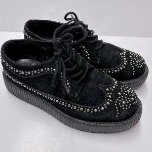 Tuk Studded Suede Leather Lace Up Creepers Black Sz 8 Women's 6 Men's